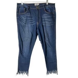 LOLO Jeans Women’s Size 13 Blue Denim Skinny Raw Hem Distressed Stretch Pants